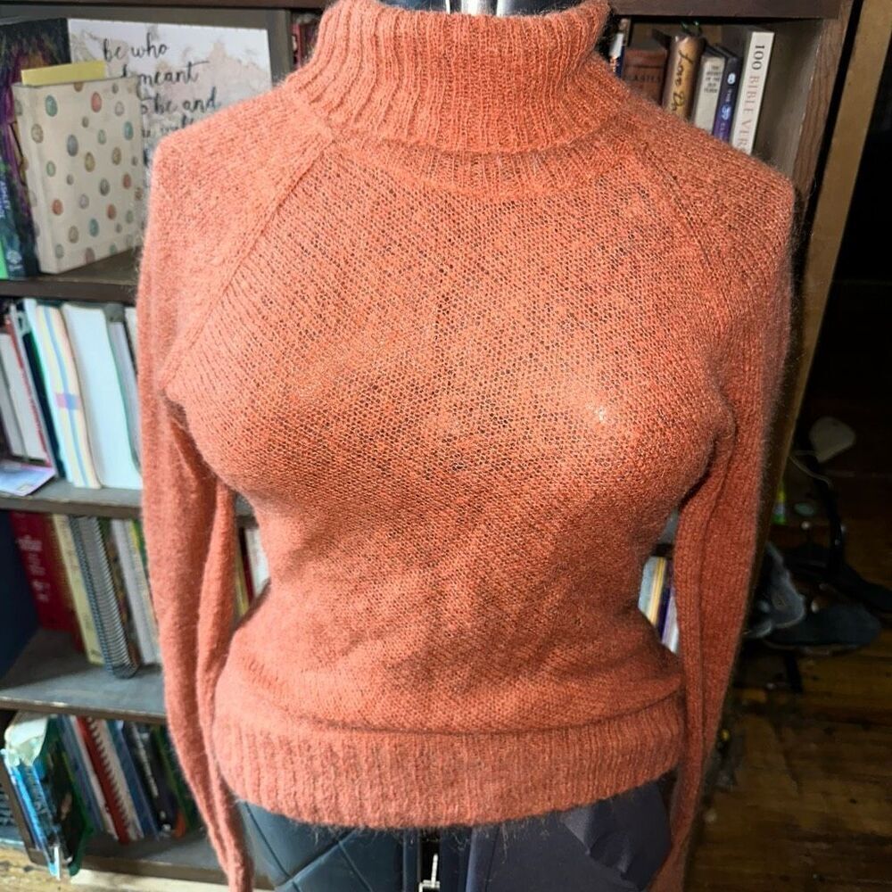 Moda Internation orange  mohair wool blend 70’s cowl sweater